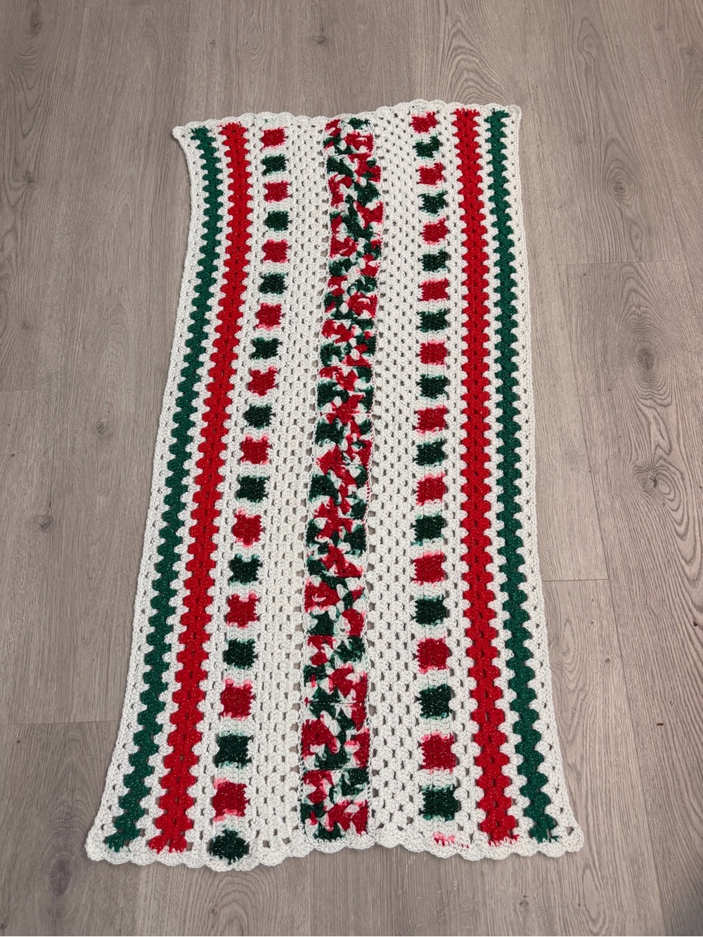 Handmade Vintage Festive Crochet , Christmas Lap blanket / shawl or table runner